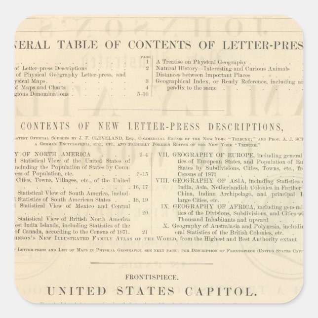 Verso Johnson's New Illustrated Family Atlas Square Sticker (Front)