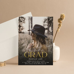 Vertical 3 Photo Gold Foil Grad Photo Graduation Invitation
