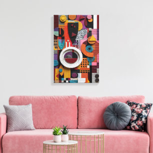 Vertical 3D Geometric Collage Art Canvas Print