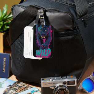 Vertical, Aggressive Black Panther Illustration Luggage Tag