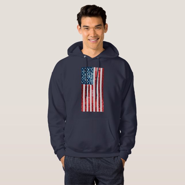 vertical american flag mens hooded sweatshirt (Front Full)