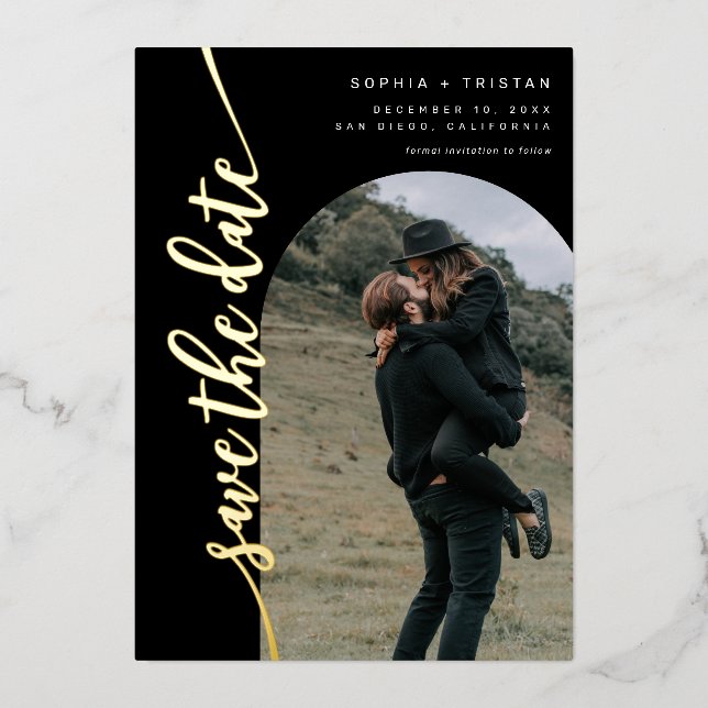 Vertical Arch Photo Black Save the Date (Front)