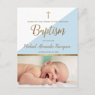 Vertical Back baby boy photo Cristiano Baptism Postcard
