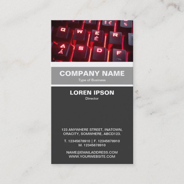 Vertical Banded - Glowing Keyboard Business Card (Front)