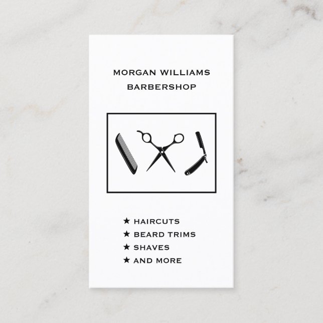 Vertical Barber Barbershop Hair Shave Social Media Business Card (Front)