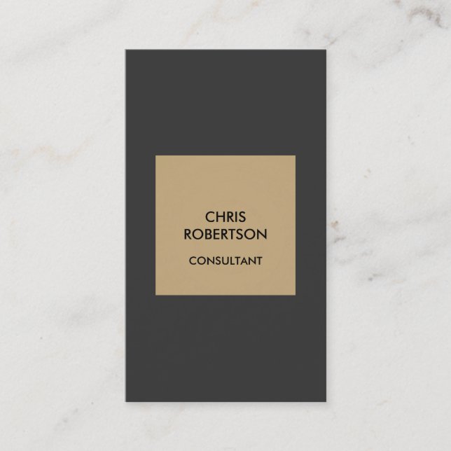 Vertical Beige Grey Contemporary Business Card (Front)