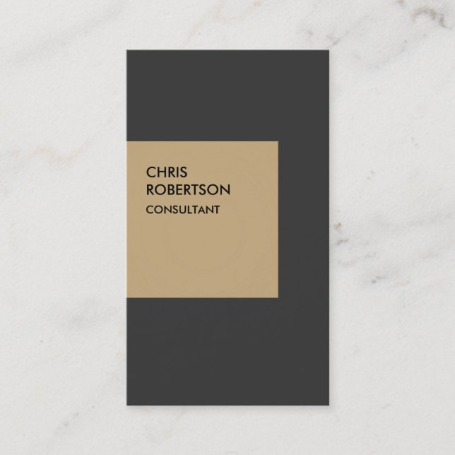 Vertical Beige Grey Unique Business Card (Front)