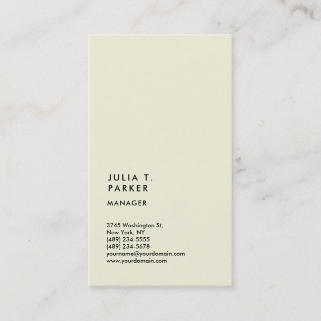Vertical Beige Minimalist Trend Manager Consultant Business Card (Front)