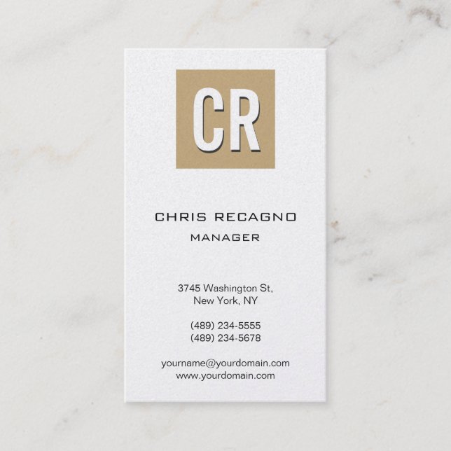 Vertical Beige Pearl Background Business Card (Front)