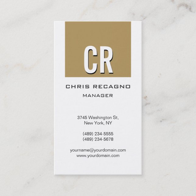 Vertical Beige White Background Business Card (Front)