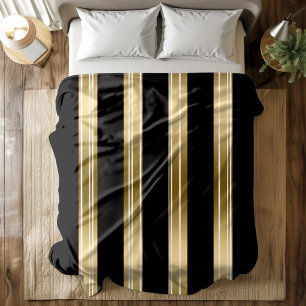 Vertical Black And Gold Stripes White Background Fleece Blanket