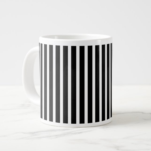 Vertical Black and White Stripes Large Coffee Mug (Front Left)