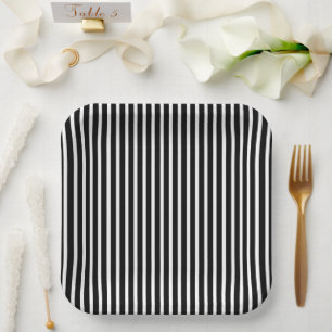 Vertical Black and White Stripes Paper Plate