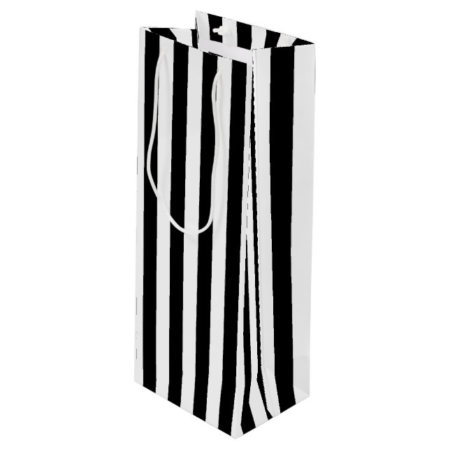 Vertical Black and White Stripes Wine Gift Bag (Front Angled)