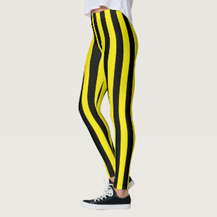 Vertical Black and Yellow Stripes Leggings