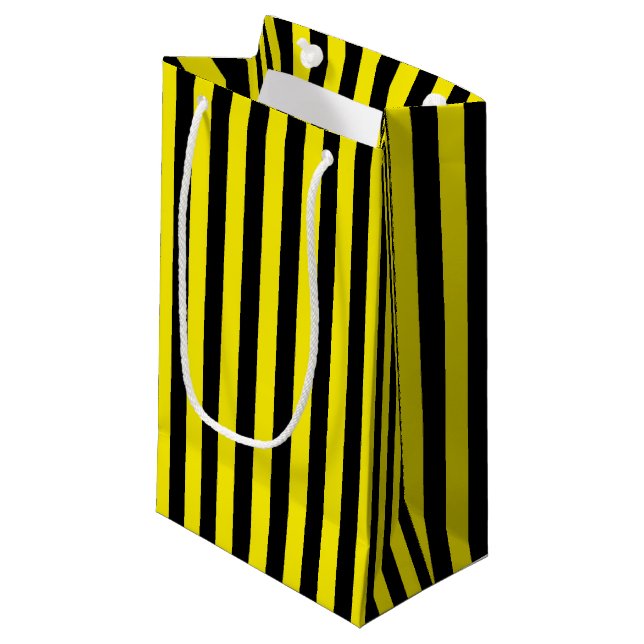 Vertical Black and Yellow Stripes Small Gift Bag (Front Angled)