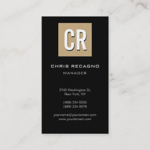 Vertical Black Beige Stripe Monogram Business Card