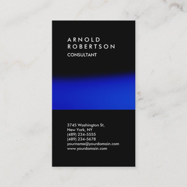 Vertical Black Blue Trend Consultant Business Card (Front)