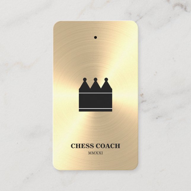 Vertical Black & Faux Gold Chess Coach Business Card (Front)