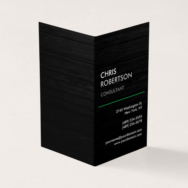 Vertical Black Grey Wood Attractive Modern Business Card (Outside)