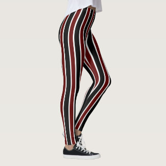Vertical Black Maroon White Stripes Decor on Leggings