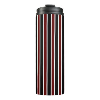 Vertical Black Maroon White Stripes Decor on Thermal Tumbler