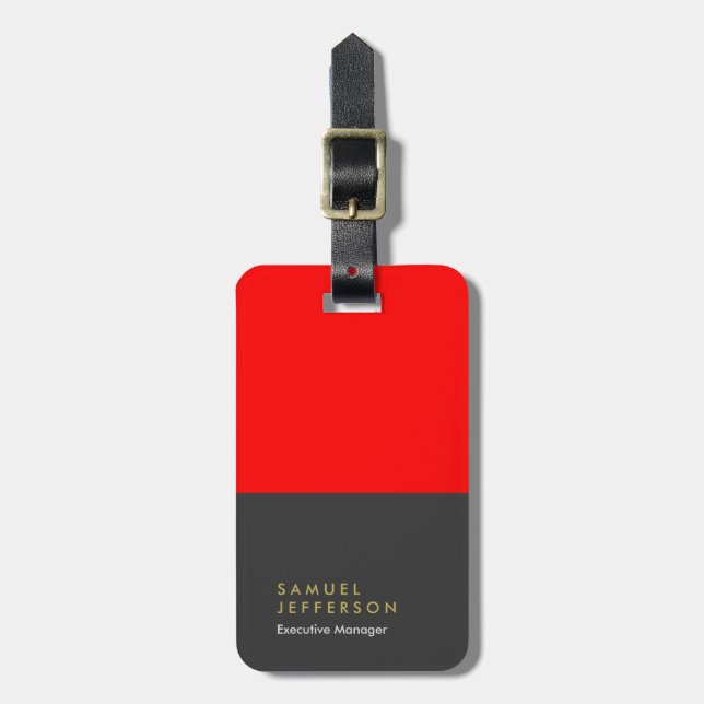 Vertical black red professional plain modern luggage tag (Front Vertical)