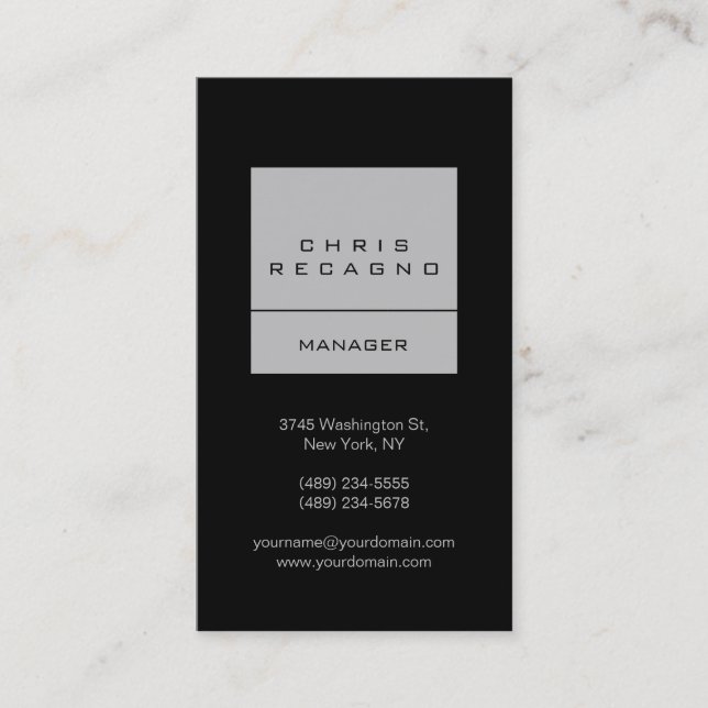 Vertical Black Silver Grey Stripe Business Card (Front)