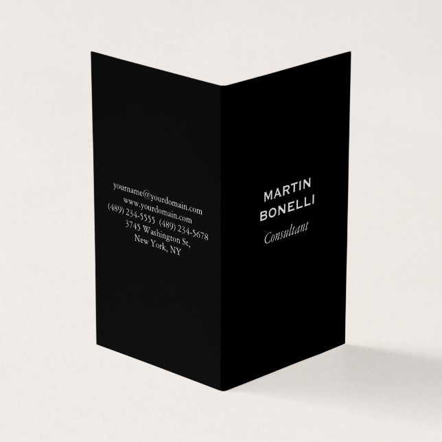 Vertical Black Standard Modern Minimalist Plain Business Card (Outside)