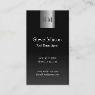 Vertical Black Steel Monogram Business Card