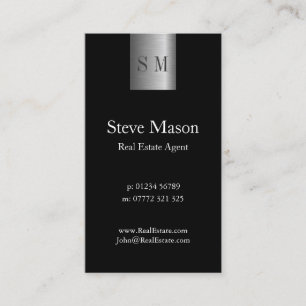 Vertical Black Steel Monogram Business Card