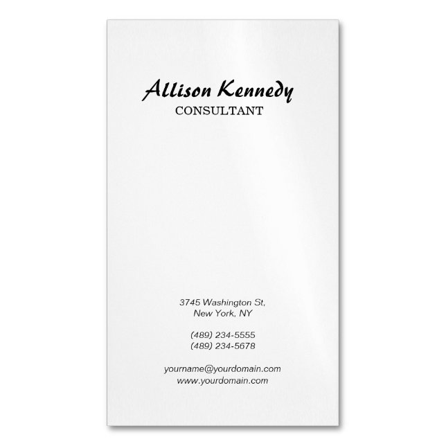 Vertical Black & White Brush Script Magnetic Business Card (Front Vertical)