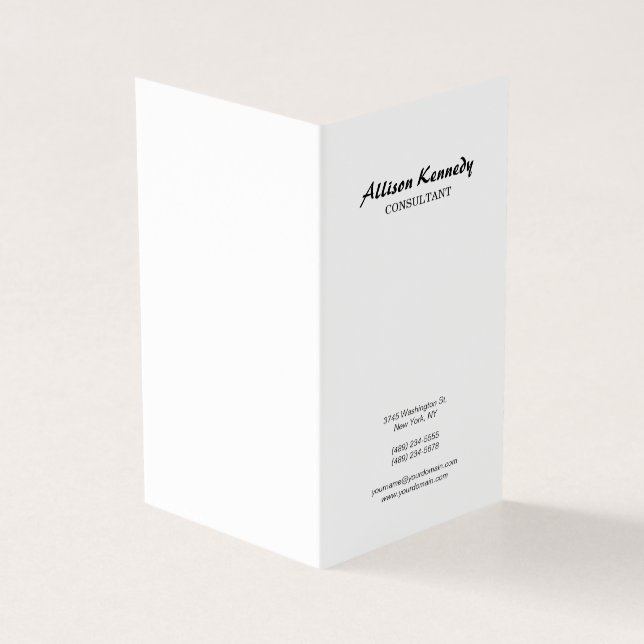 Vertical Black & White Brush Script Minimalist  Business Card (Outside)