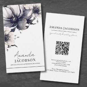 Vertical Black White Floral Elegant Professional Business Card