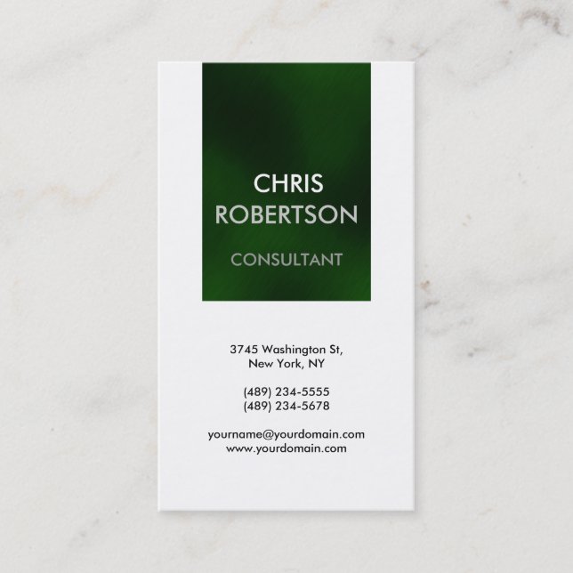 Vertical Black White Grey Green Business Card (Front)