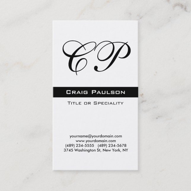 Vertical Black White Monogram Business Card (Front)