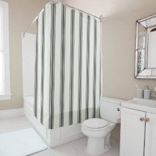 Vertical Black White Rustic Vintage Modern Stripe Shower Curtain