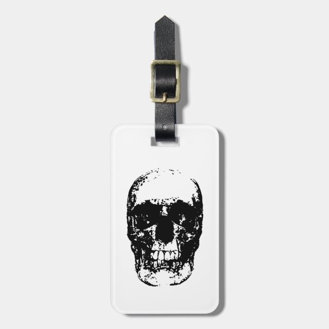 Vertical Black & White Skull Travel Bag Tag (Front Vertical)
