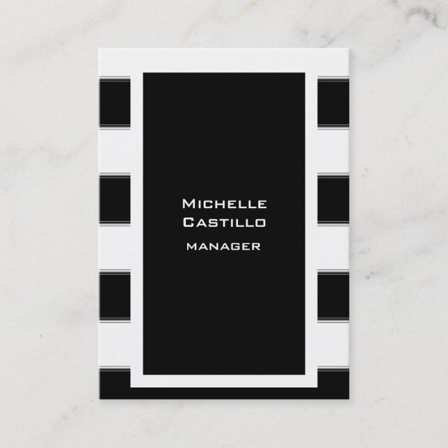 Vertical Black White Stripes Unique Professional Business Card (Front)