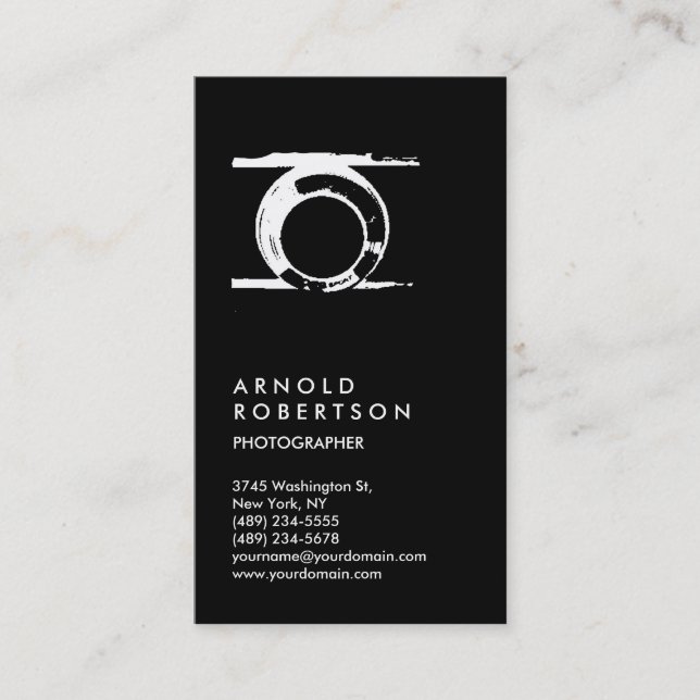Vertical Black White Trendy Photography Business Card (Front)