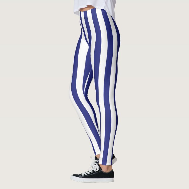 Vertical Blue and White Stripes Leggings (Left)
