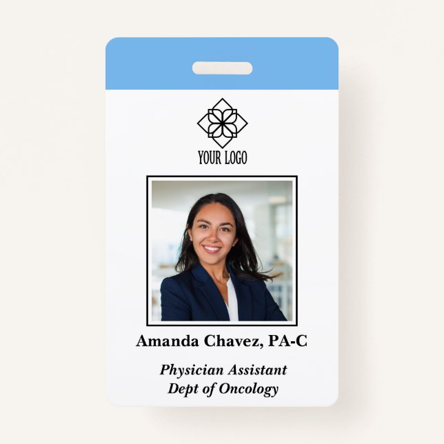 Vertical Blue Custom Employee ID Photo Name ID Badge (Front)