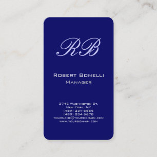 Vertical Blue Monogram Business Card