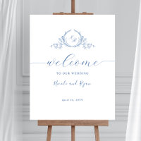 Vertical Blue Monogram Wedding Welcome Sign