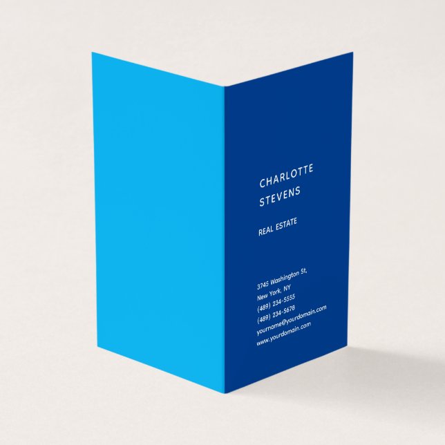 Vertical Blue Trendy Minimalist Elegant Simple Business Card (Outside)