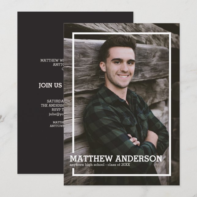 Vertical Border Photo Graduation Party Invitation (Front/Back)