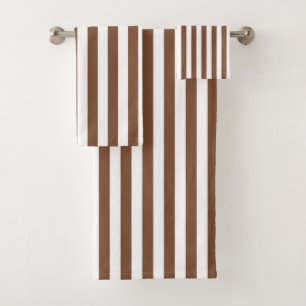 Vertical Brown and White Stripes Bath Towel Set