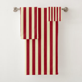 Vertical Burgundy and Cream Stripes Bath Towel Set