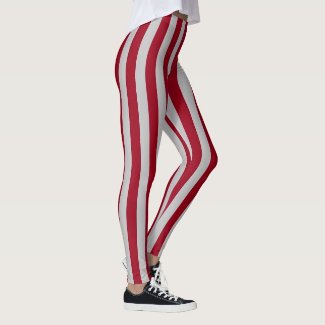 Vertical Burgundy and Silver Stripes Leggings (Right)