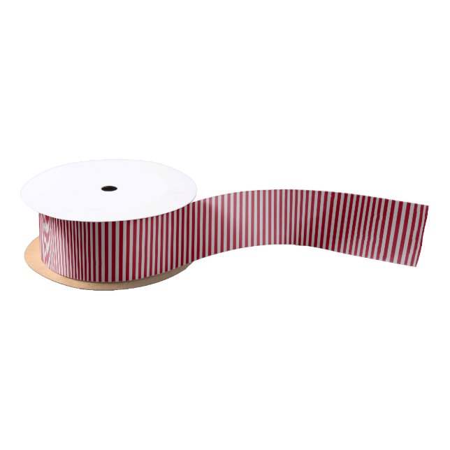 Vertical Burgundy and Silver Stripes Satin Ribbon (Spool)